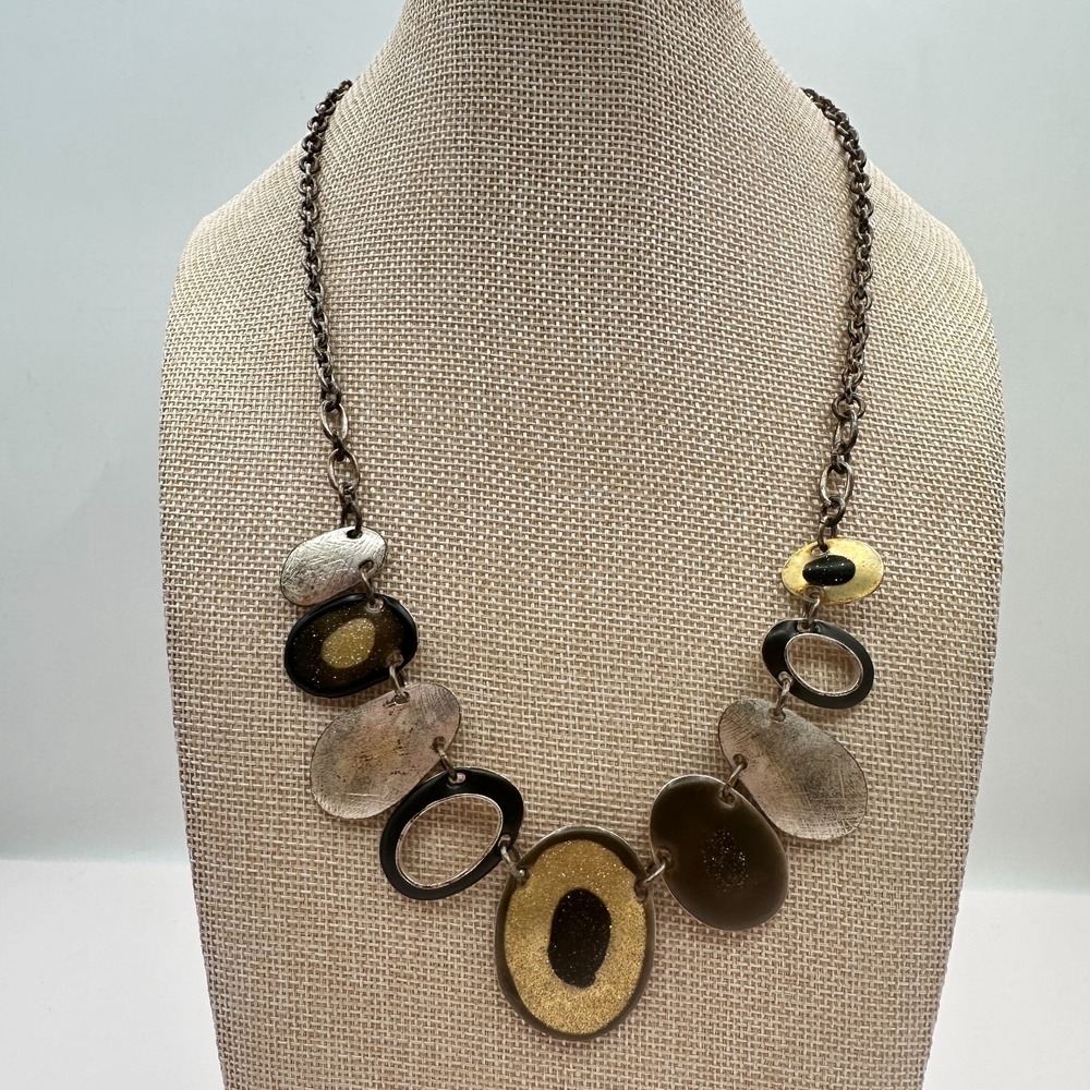Vintage 90s Resin Oval Discs Statement Necklace Retro Women's Classic Jewelry